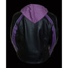 Milwaukee Leather SH1951 Women's Striped Black and Purple Leather Jacket with Zip-Out Hoodie