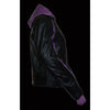 Milwaukee Leather SH1951 Women's Striped Black and Purple Leather Jacket with Zip-Out Hoodie