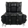 Milwaukee Leather SH650 Large Black PVC 4-Piece Studded Motorcycle Touring Pack with Barrel Bag