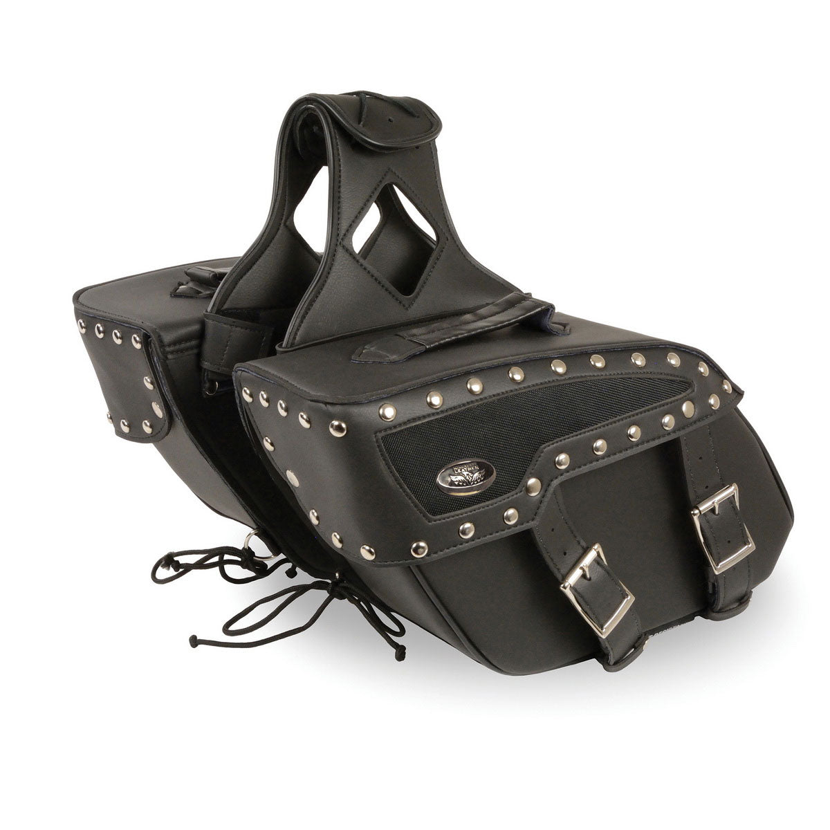 Milwaukee Leather SH658ZB Medium Zip-Off Studded PVC Slanted Throw Over Motorcycle Saddlebag