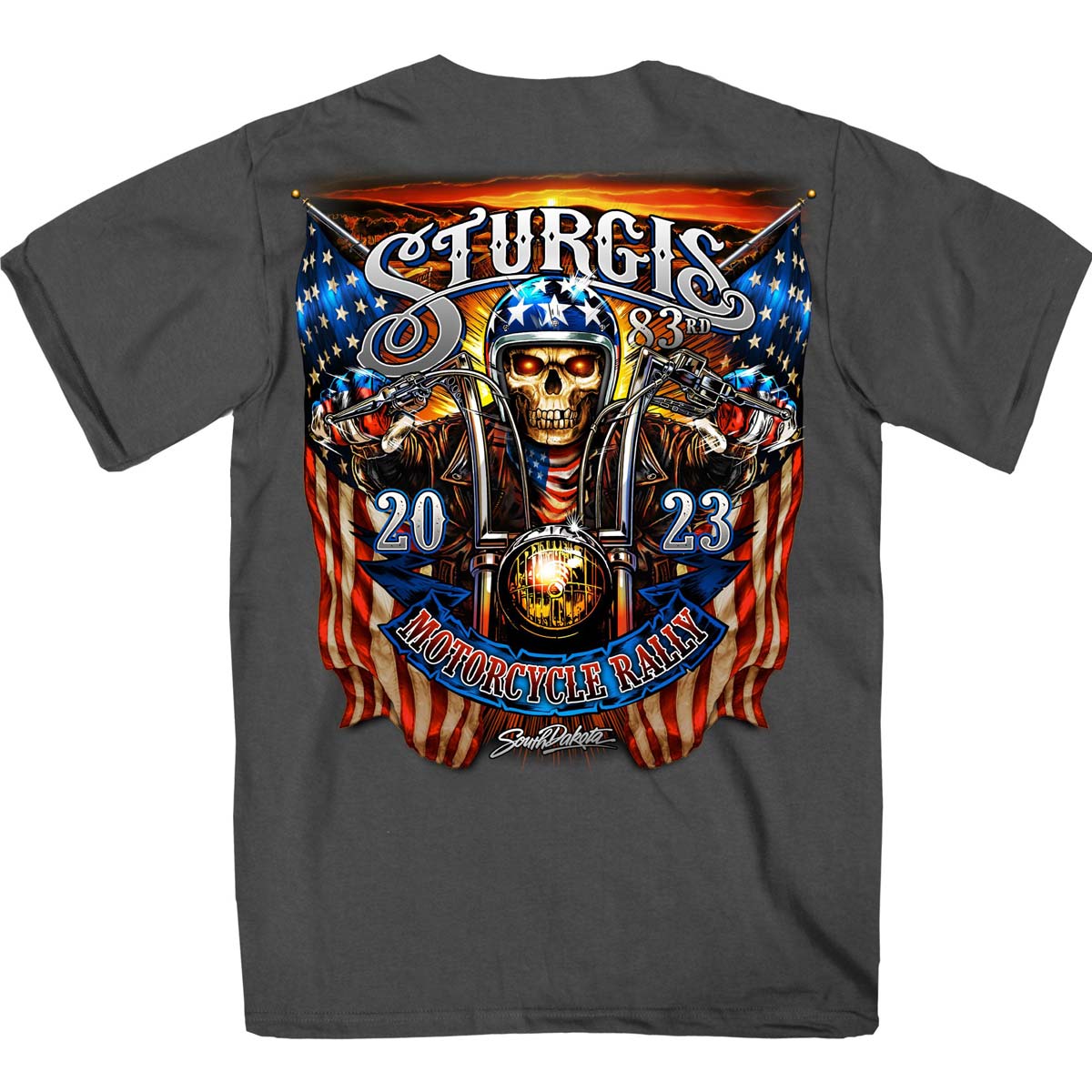 Hot Leathers SPB1068 Menâ€™s Charcoal 2023 Sturgis # 1 Design America T-Shirt