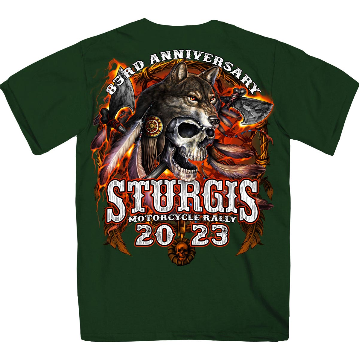 Hot Leathers SPB1087 Menâ€™s Forest Green 2023 Sturgis Native Wolf T-Shirt