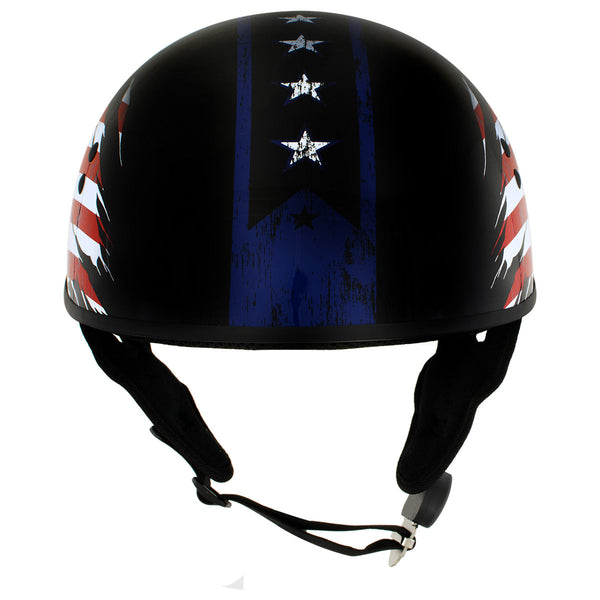 Hot Leathers HLT68 American Flag Black Glossy Motorcycle Skull Cap Half Helmet DOT Approved