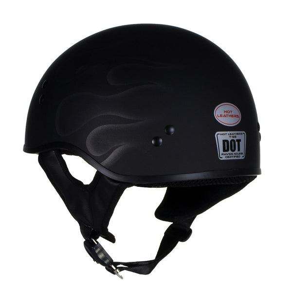 Hot Leathers T68 'Type-1' Flat Black Flames Motorcycle DOT Approved Sk