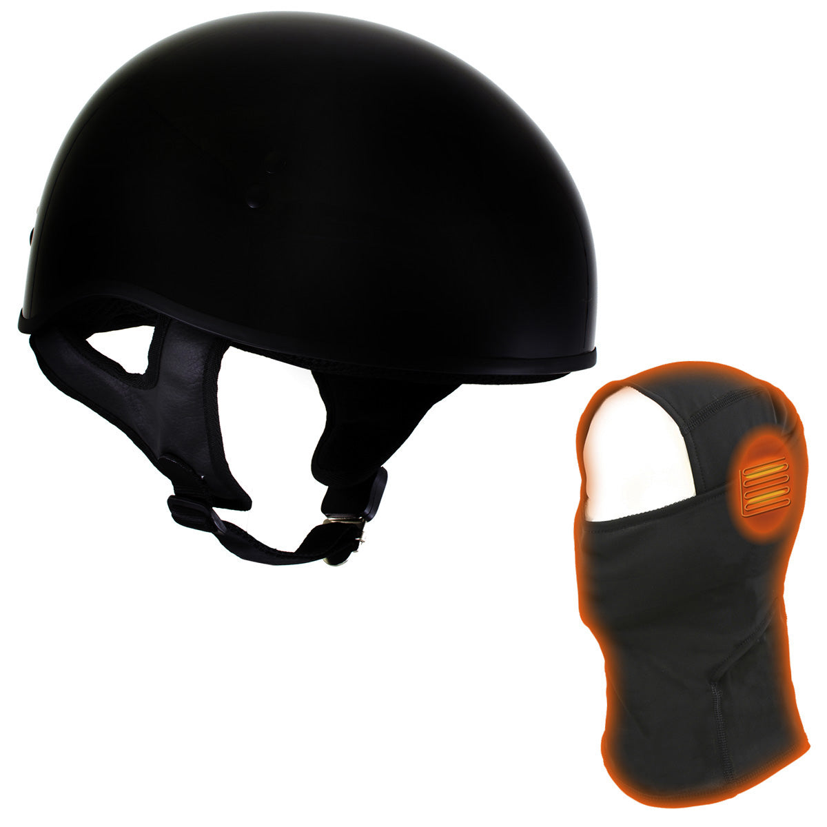 Hot Leathers T68 'The O.G.' Gloss Black DOT Half Helmet with Milwaukee Leather MP7922FMSET Heated BalaclavaÂ Bundle