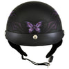 Hot Leathers HLT70 Flat Black 'Purple Butterfly' Advanced DOT Motorcycle Half Face Helmet for Men and Women Biker