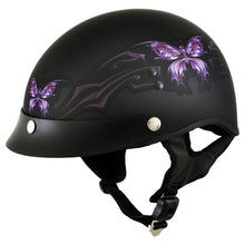 Hot Leathers HLT70 Flat Black 'Purple Butterfly' Advanced DOT Motorcycle Half Face Helmet for Men and Women Biker