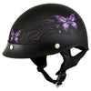 Hot Leathers HLT70 Flat Black 'Purple Butterfly' Advanced DOT Motorcycle Half Face Helmet for Men and Women Biker
