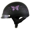 Hot Leathers HLT70 Flat Black 'Purple Butterfly' Advanced DOT Motorcycle Half Face Helmet for Men and Women Biker