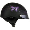 Hot Leathers HLT70 Flat Black 'Purple Butterfly' Advanced DOT Motorcycle Half Face Helmet for Men and Women Biker