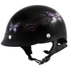 Hot Leathers HLT70 Glossy Black 'Purple Butterfly' Advanced DOT Motorcycle Half Helmet for Men and Women Biker