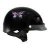 Hot Leathers HLT70 Glossy Black 'Purple Butterfly' Advanced DOT Motorcycle Half Helmet for Men and Women Biker