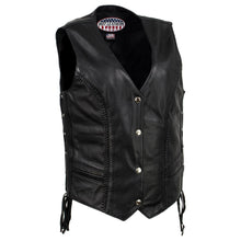 Hot Leathers VSL5001 USA Made Women's 'Vivacious' Black Braided Motorcycle Leather Vest