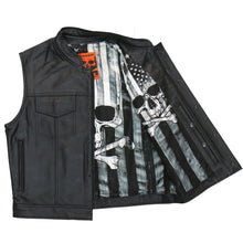 Hot Leathers VSM1054 Menâ€™s Black 'Skull Flag' Conceal and Carry Leather Vest