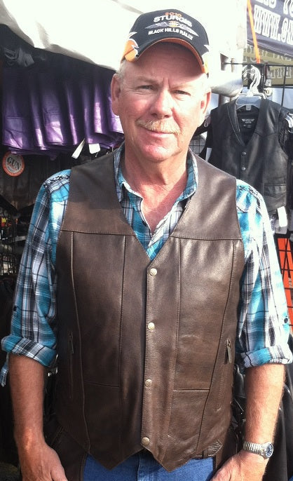 Brown Leather Vest - Lace side Gun poocket - HighwayLeather