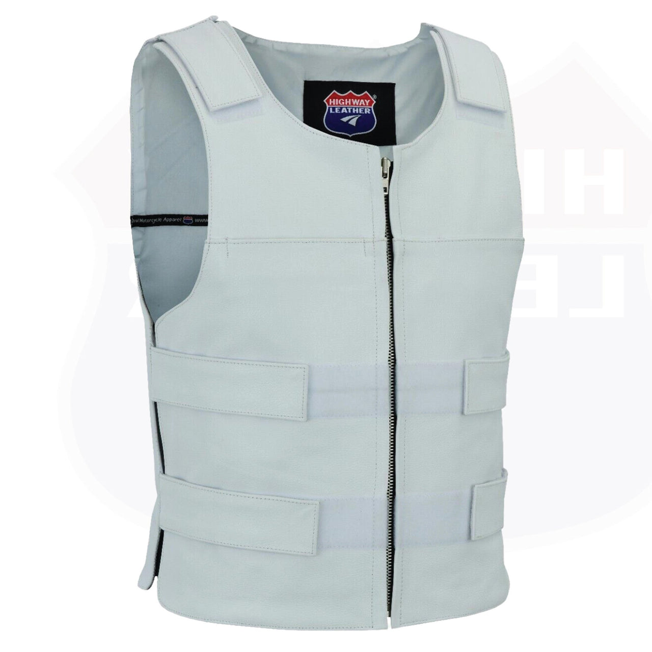 Men White Bullet Proof Style Leather Vest For Bikers Club - HighwayLeather