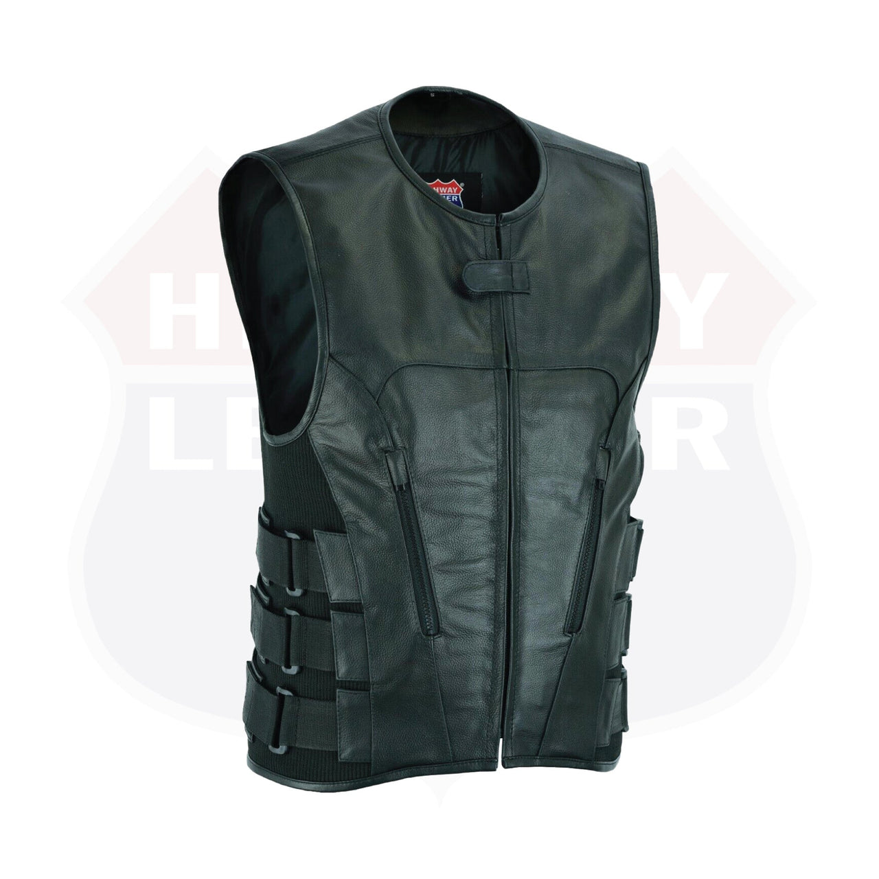 Swat Team  bullet proof style Biker club Leather Vest-Police vest - HighwayLeather