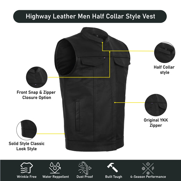 BLACK HL11689SPT Black SOA Men's Leather Vest Anarchy