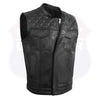 MEN BLACK CROSS STITCH VEST BUFFALO LEATHER HL11693SPT - HighwayLeather