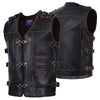 Mens Genuine Cow Leather Heavy Metal Zipper Buckled Rocker Braided Vest-11649BRN/11699 Rocker biker Waistcoat - HighwayLeather