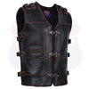 Mens Genuine Cow Leather Heavy Metal Zipper Buckled Rocker Braided Vest-11649BRN/11699 Rocker biker Waistcoat - HighwayLeather