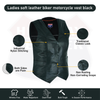 Ladies Women soft leather biker motorcycle vest black concealed carry #HL14500B - HighwayLeather