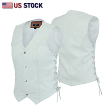 White Leather - Women motorcycle Vest Biker Club Concealed Carry SKU# 14501WHITE - HighwayLeather