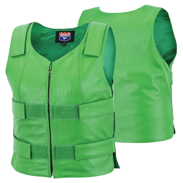 HL14945Green WOMEN Bulletproof Style Leather vest designs for