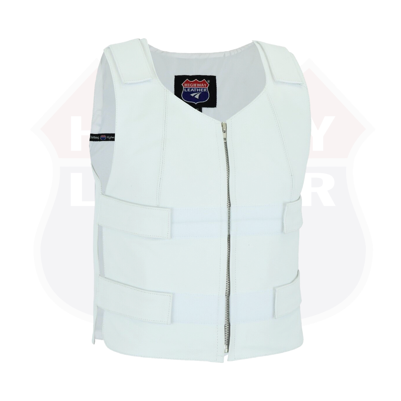 Women White Bullet proof style leather Vest for Biker club - HighwayLeather