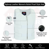 Women White Bullet proof style leather Vest for Biker club - HighwayLeather