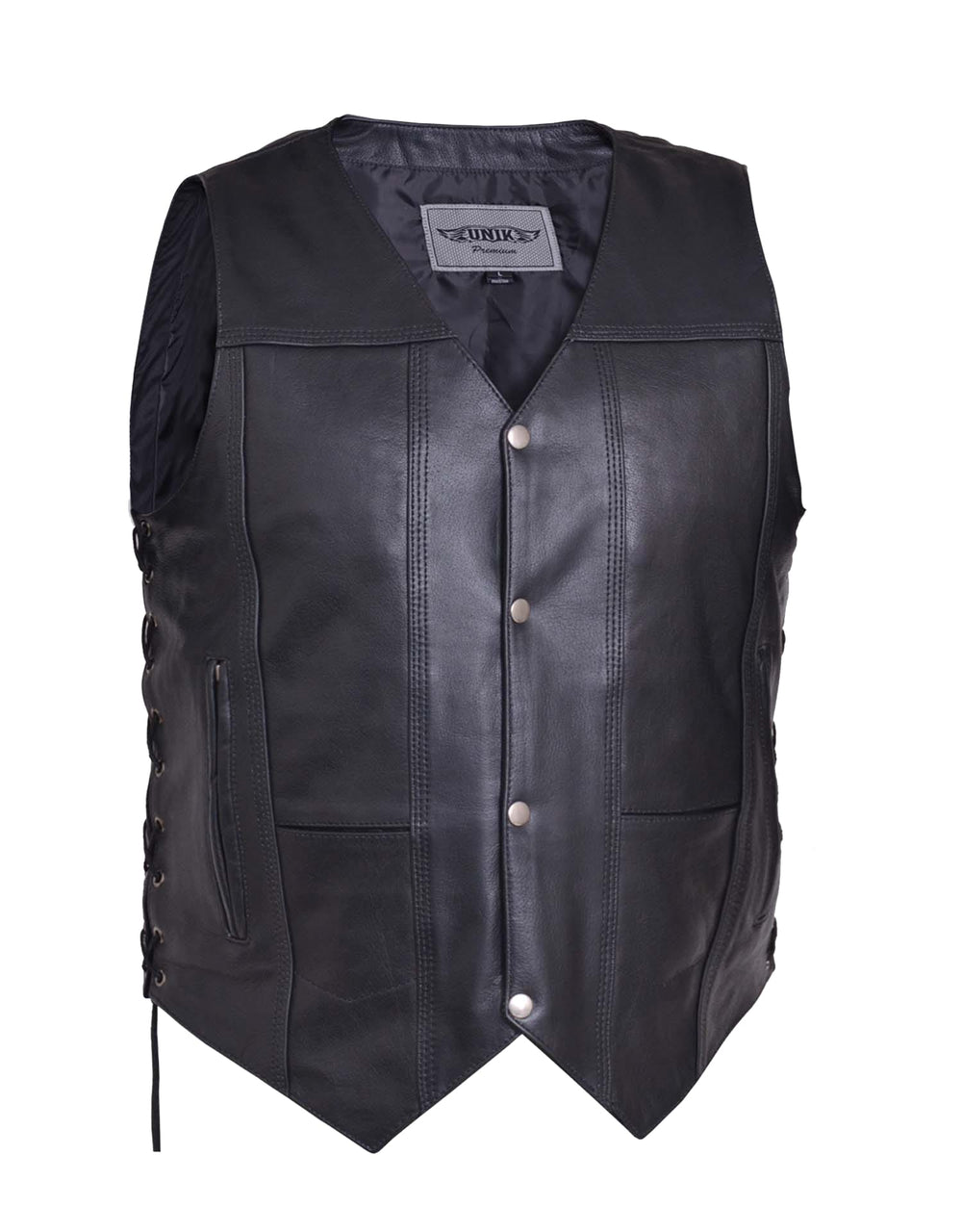 Tall Men's Premium Motorcycle Leather 10-Pocket Vest