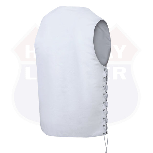 OHGA 3way VEST ホワイト HL11643White Men White Bullet Proof Style Leather Vest For