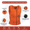 WOMEN ORANGE BULLET PROOF LEATHER VEST - HighwayLeather