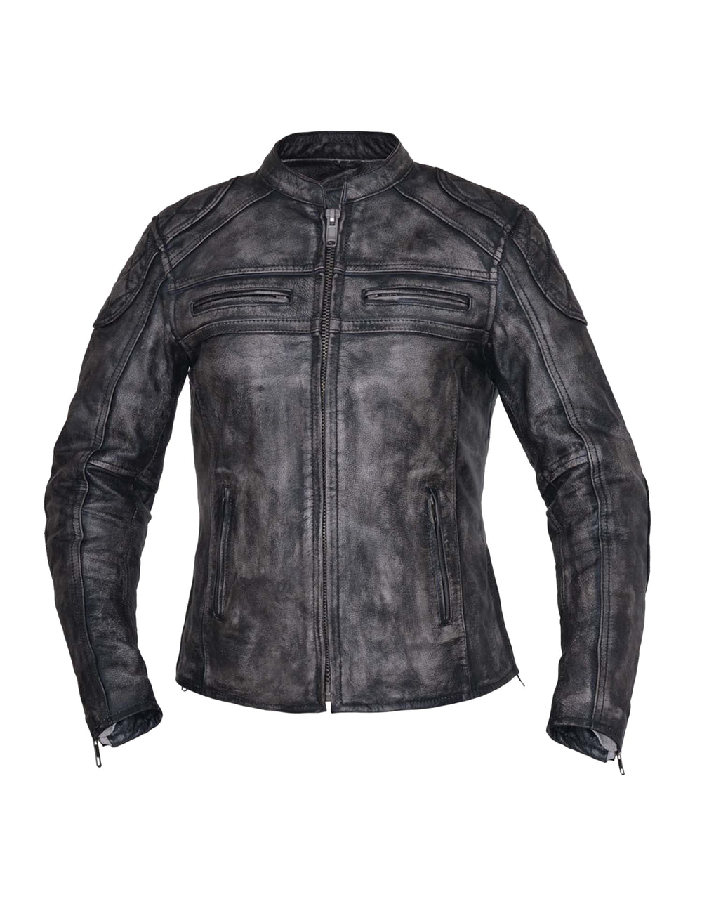 Ladies Amarillo Gray Premium Leather Motorcycle Jacket