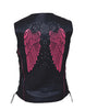 Ladies Premium Motorcycle Vest with Wing Embroidery on back - HighwayLeather