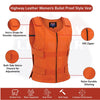 WOMEN ORANGE BULLET PROOF LEATHER VEST - HighwayLeather