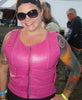 Women hot pink bullet proof style leather Vest women biker club - HighwayLeather