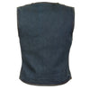 Ladies Zipper Front Denim Vest w/ V Neck Collar - HighwayLeather