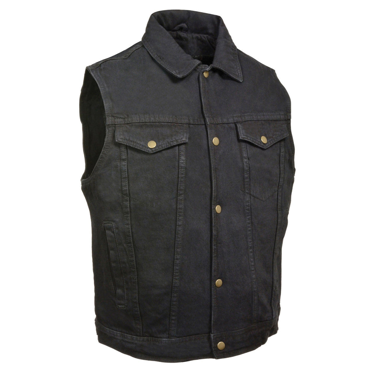 Men's Snap Front Denim Vest w/ Shirt Collar - HighwayLeather