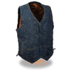 Men's 10 Pocket Side Lace Denim Vest - HighwayLeather