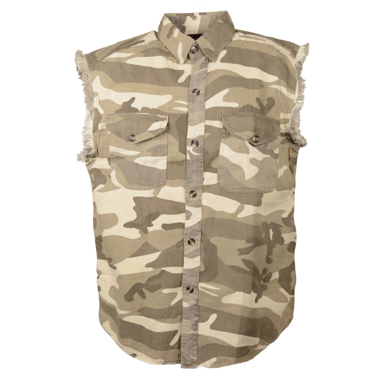 Men's Sand Camo Lightweight Sleeveless Denim Shirt - HighwayLeather