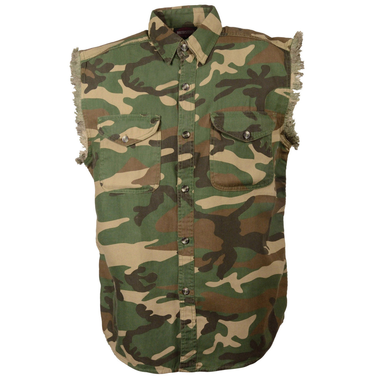 Men's Jungle Camo Lightweight Sleeveless Denim Shirt - HighwayLeather