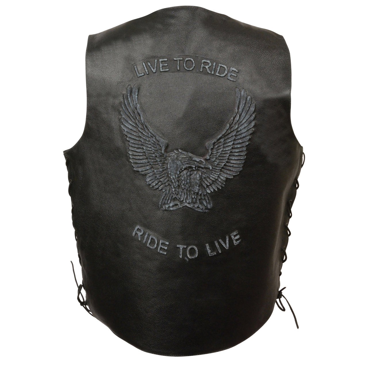 Men's Side Lace Live to Ride Vest w/ Flying Eagle - HighwayLeather