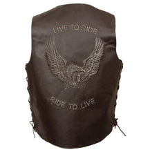 Men's Side Lace Live to Ride Vest w/ Flying Eagle - HighwayLeather