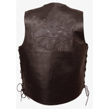 Men's Side Lace Leather Vest w/ Eagle Head & Stars