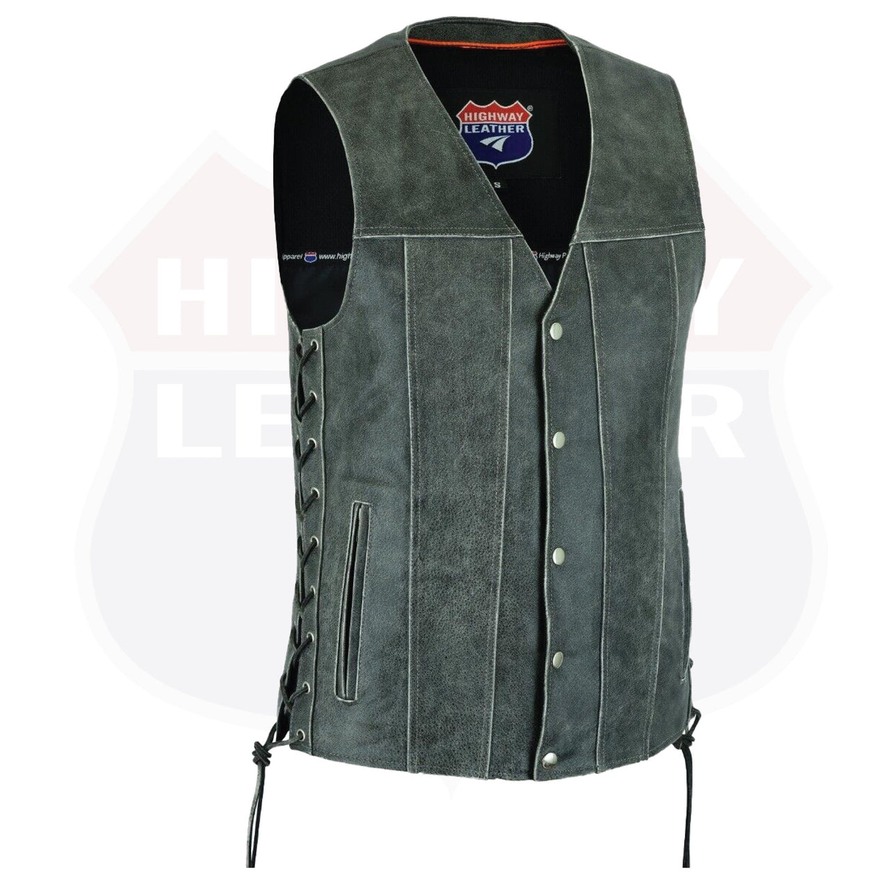 GRAY Straight bottom Gun pocket leather vest - HighwayLeather