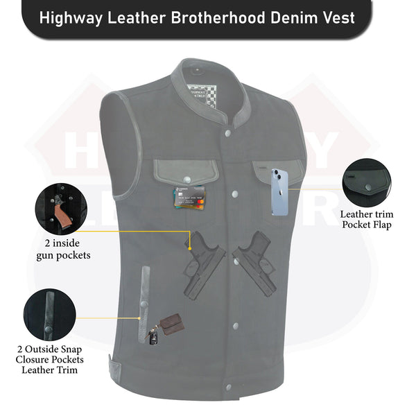 Denim motorcycle vest outlet with gun pocket