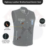 Biker Denim Club Style Anarchy Vest with Conceal Carry Gun pocket both sides - HighwayLeather