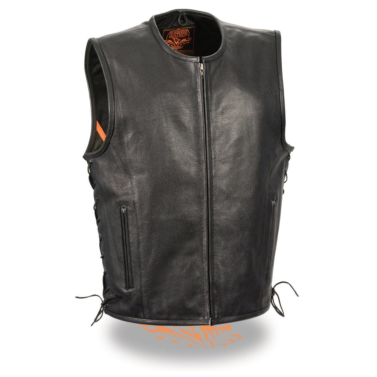 Men's Zipper Front Side Lace Leather Vest w/ Seamless Design - HighwayLeather