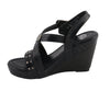 Ladies Triple Strap Studded Wedge Sandal - HighwayLeather